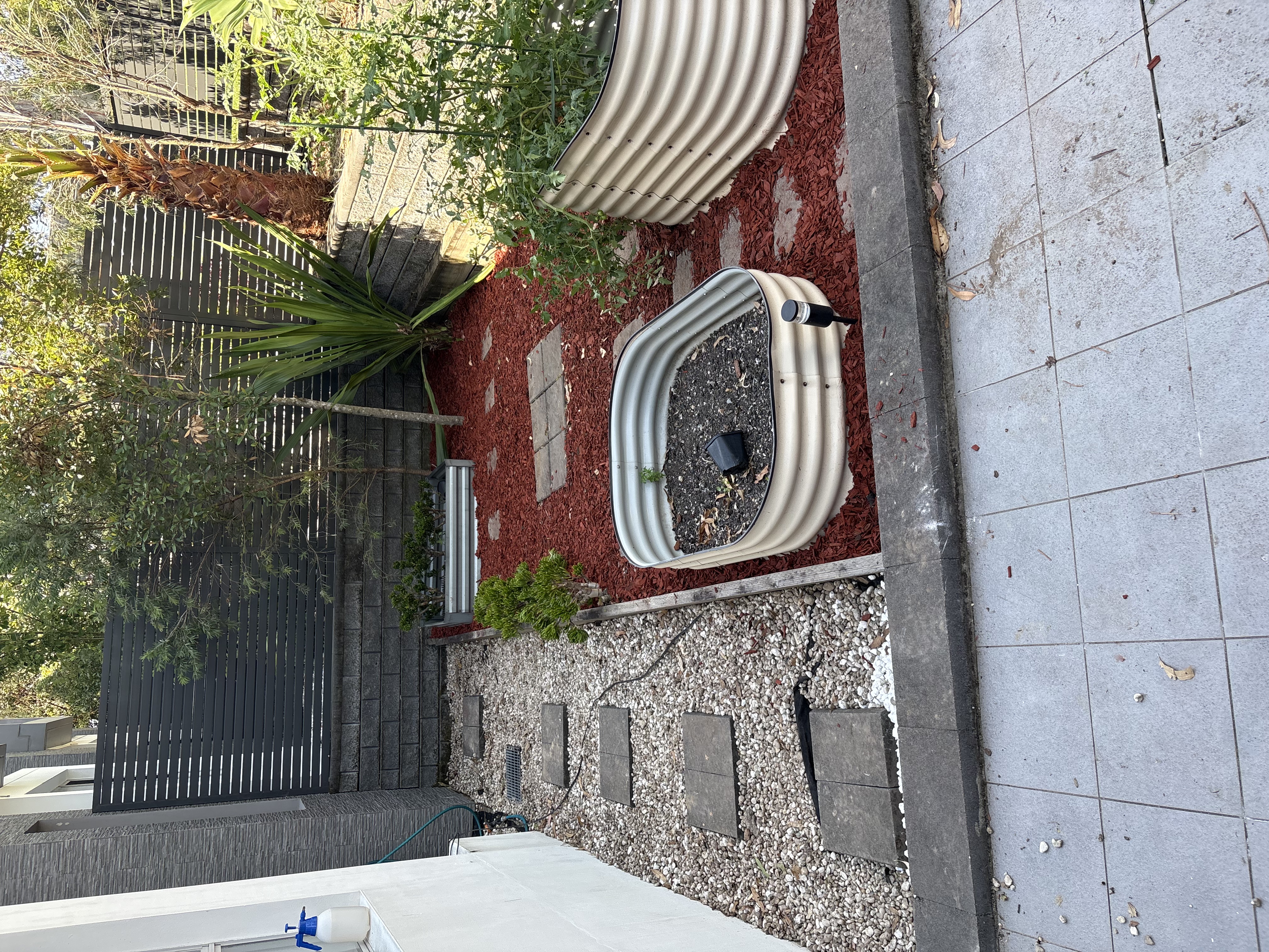 Red mulching around garden beds Northern Beaches - ETF Gardens